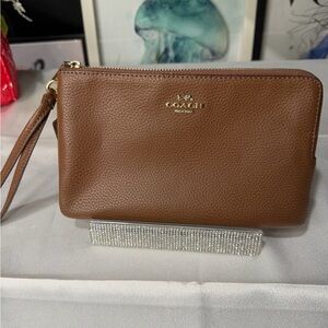 Coach brown double zip wristlet preloved